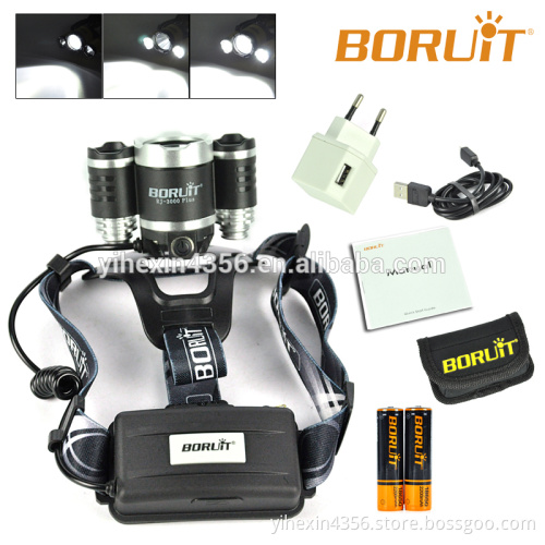 Updated Boruit Lanterna hodelykter 5000 LM 3*XM-T6 LED Headlamp